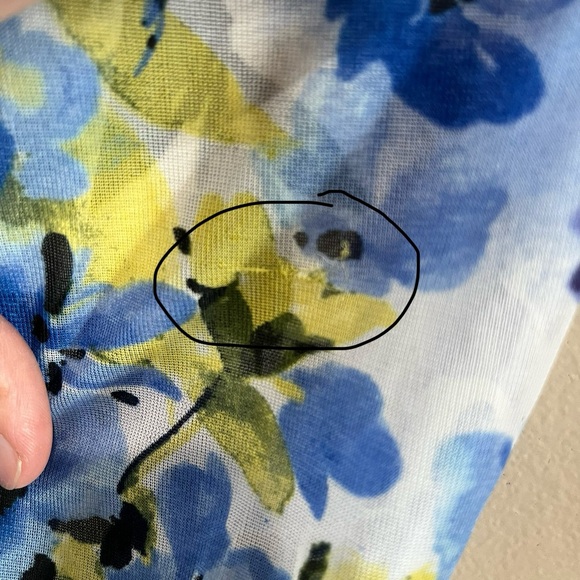 Marina FLORAL‎ LONG SLEEVE FAUX WRAP DRESS Blue Green Chiffon Size 14 Midi NWT - Picture 14 of 14